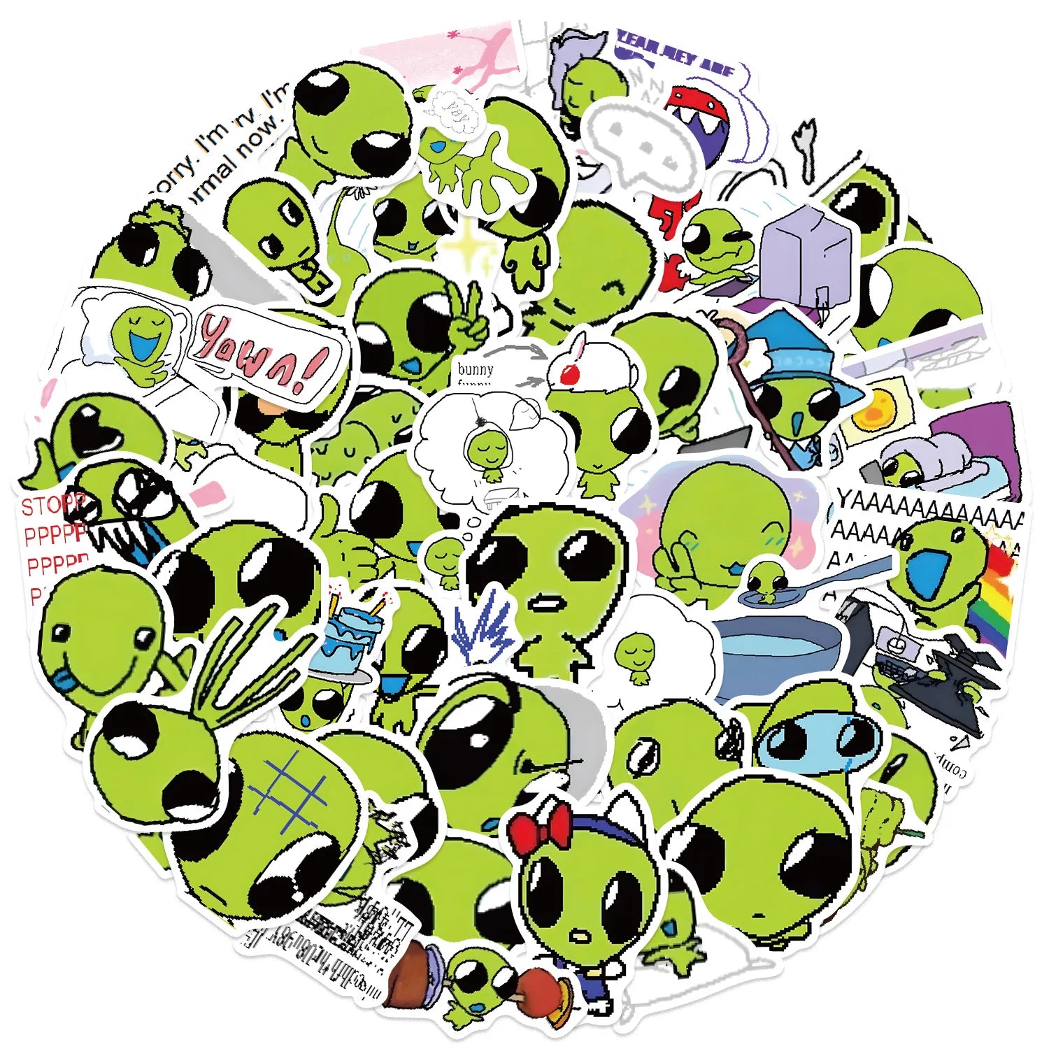 52Pcs Cute Cartoon Green Star Graffiti Stickers DIY for Luggage Notebook Waterproof Stationery Children Reward Stickers