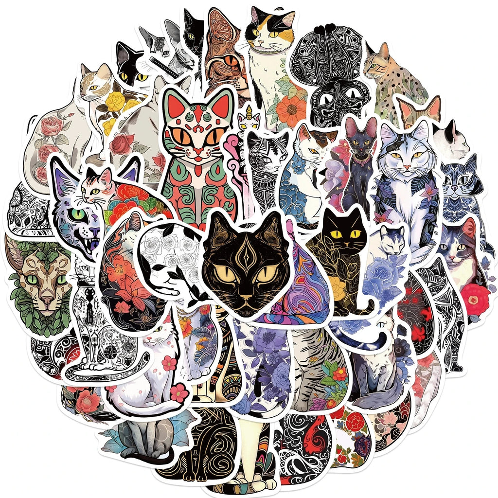 50/100PCS Cartoon Tattoo Cat Graffiti Stickers Guitar Notebook Luggage DIY Waterproof Stationery Stickers