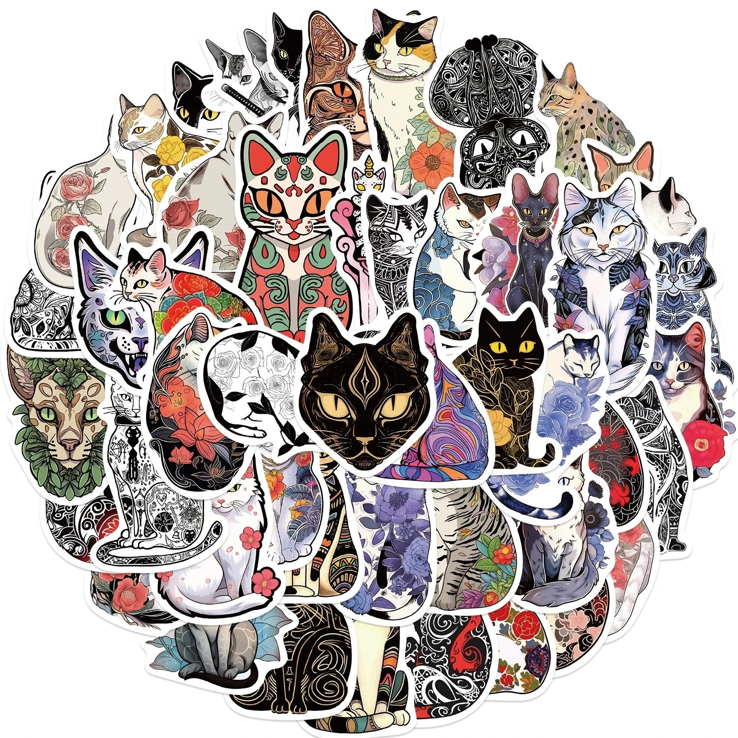 50/100PCS Cartoon Tattoo Cat Graffiti Stickers Guitar Notebook Luggage DIY Waterproof Stationery Stickers