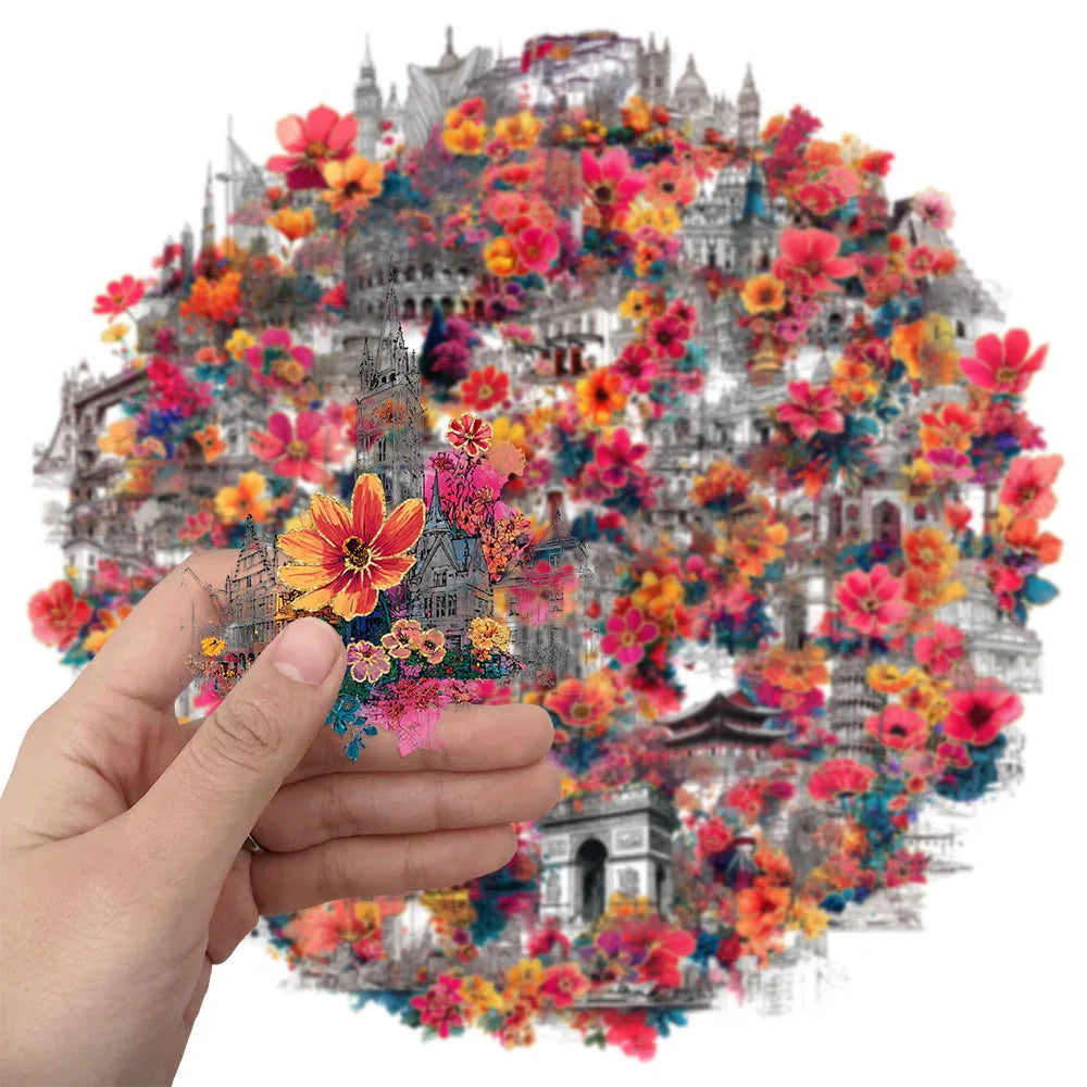 50PCS Fangfei Plastic Decorative Stickers for Building Rooms, Computer Scrapbook, Refrigerator Phone Cases, Decorative Stickers