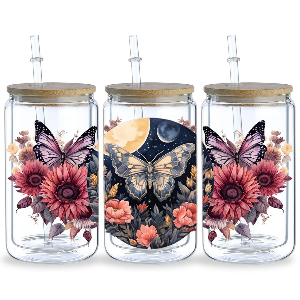 5 sheets Butterfly UV DTF Cup Stickers, DTF Transfer Stickers, Waterproof Wipe-Off Transfer Paper for 16oz Glass, Mug, Crafts