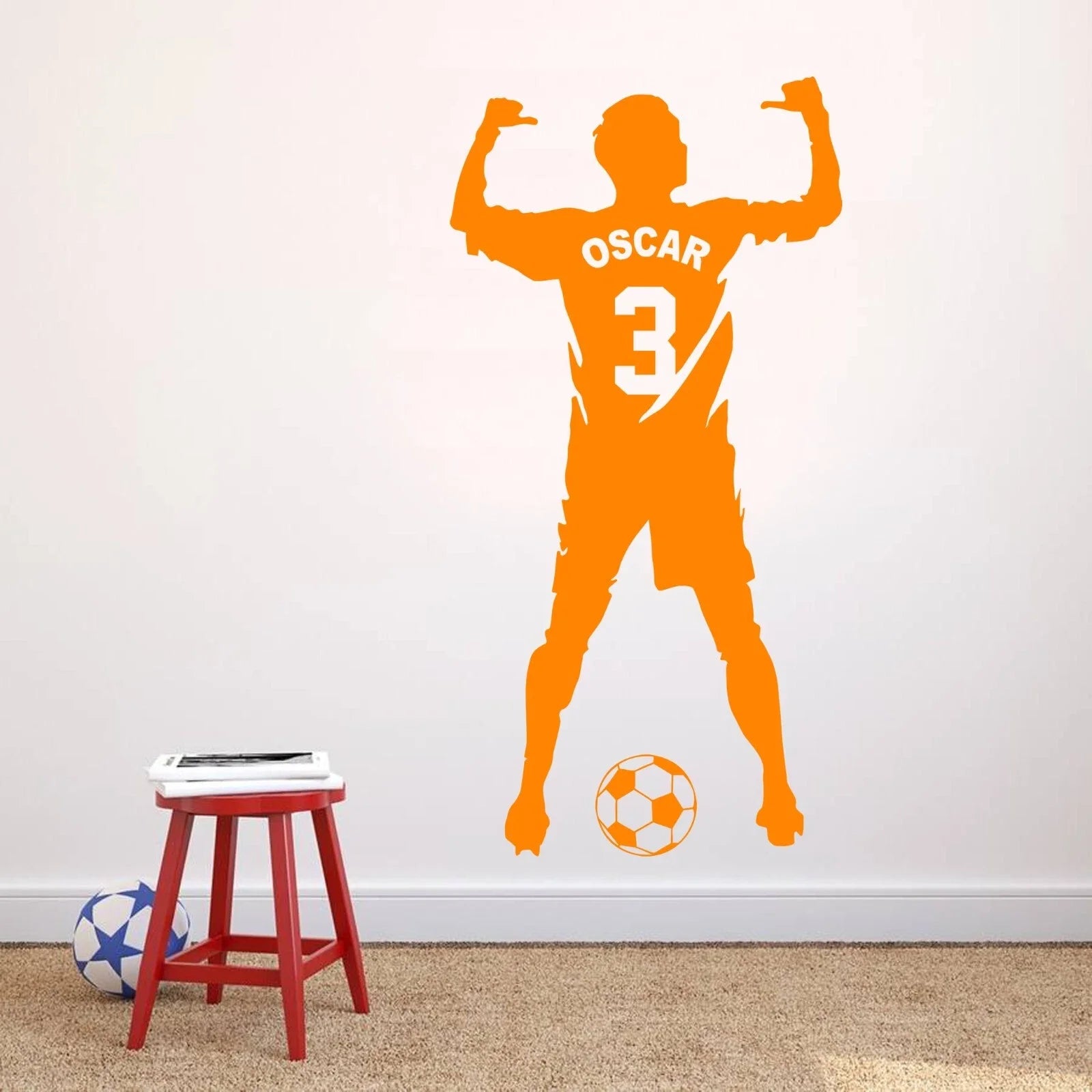 PERSONALISED FOOTBALLER SHIRT WALL ART STICKER BOYS KIDS CHILDREN'S BEDROOM
