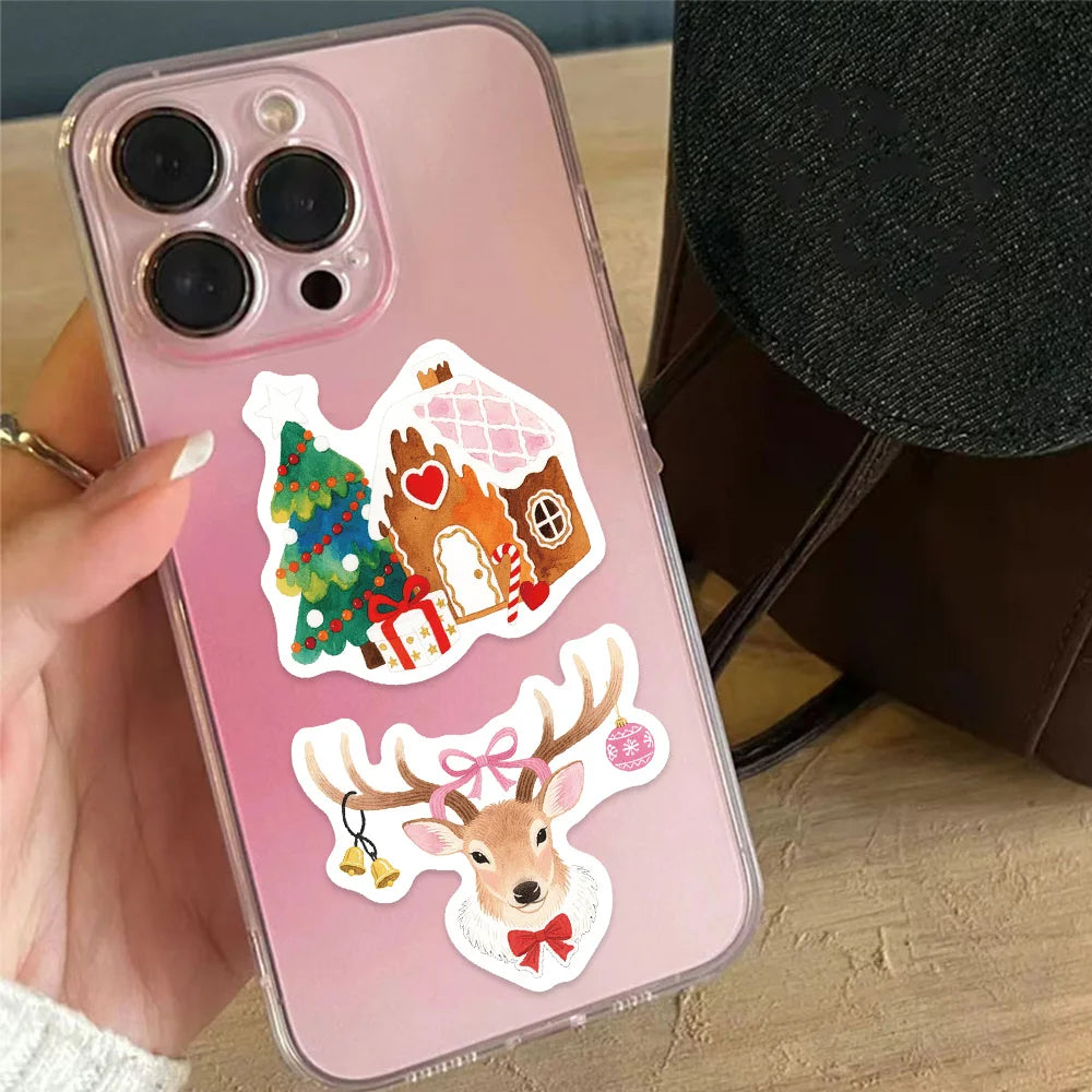 50PCS Christmas Aesthetics Christmas Decoration Stickers DIY Luggage Notebook Water Cup Handmade Scrapbook Stickers