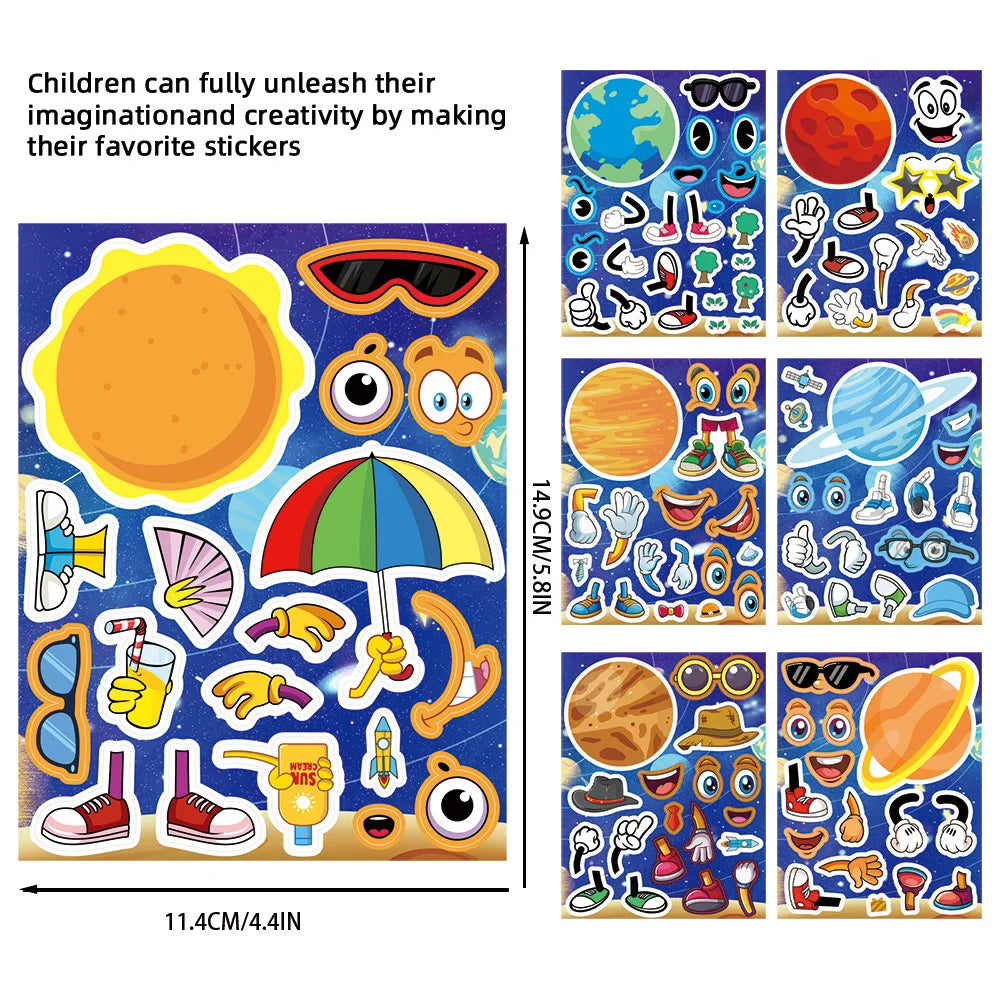 8-Pack Cute Cartoon Planet Character Puzzle Stickers Students Supplies Notebook Luggage Waterproof Decorative DIY Decals Sticker