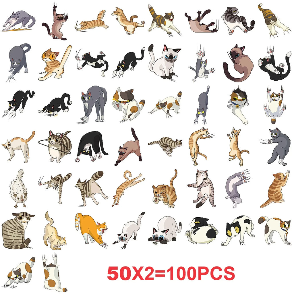 50/100PCS Transparent PET Cartoon Cat Scratch Stickers Self Adhesive Waterproof Decor Guitar Helmet Notebook Stationery Stickers