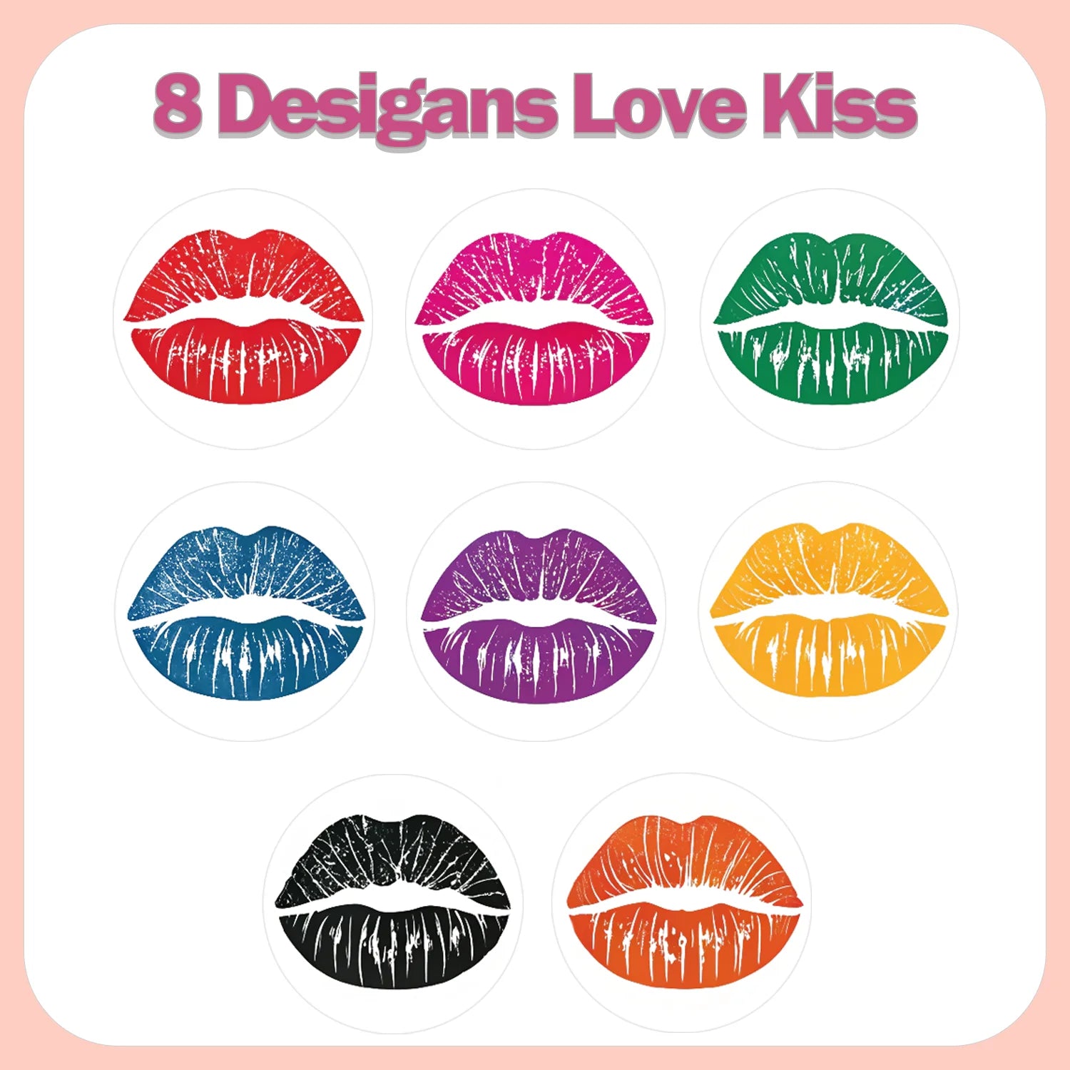 1Roll(500Pcs) 8 Colors Love Kiss Stickers 2.5cm/1''Decals Diy Adorn Gifts Suitable for Various Gift Packaging Home Decor Labels
