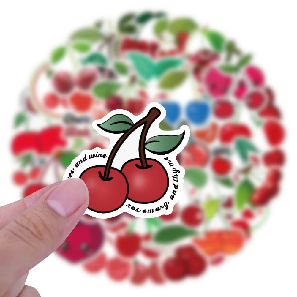 60/120PCS Fruit Cute Cherry Graffiti Sticker Car Luggage Case Water Cup Scooter Waterproof Stationery Sticker