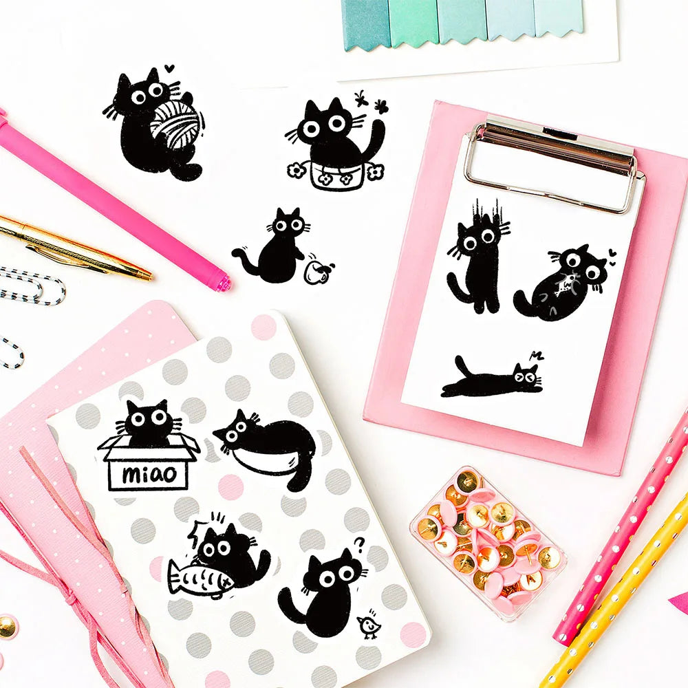 500PCS Little Black Cat Roll Stickers Harajuku Scrapbooking Luggage Cool Phone Coffee Laptop Gift For Waterproof Guitar Sticker