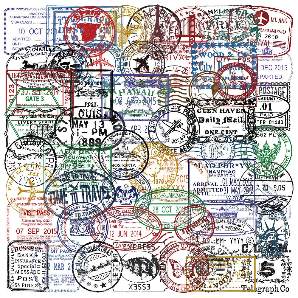 60/120PCS Creative Retro Postmark Stickers, Envelope Sealing Stickers, DIY Phone Cases, Notebook, Waterproof Sticker