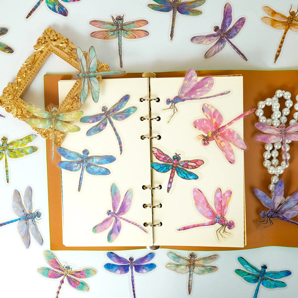 30 Pcs Transparent Laser Insect Dragonfly Elements PET Stickers for 3D Decoration Bronzing Stickers