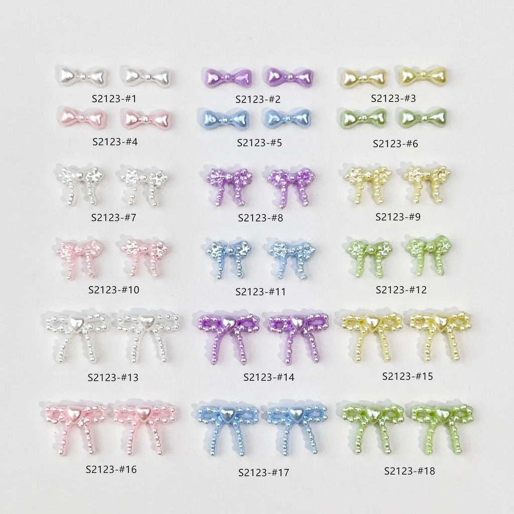 10pc Cute 3D Resin Pearl Bow Nail Art Charms Macaron Imitation Japanese Preal Bowknot Ribbon Nail Decorations DIY Nail Accessory