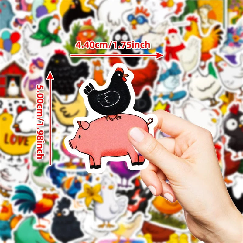 10/30/56PCS Cute Chicken Flock PVC Sticky Sticker Aesthetic Children's Stationery DIY Decoration Scrapbooking School Supplies