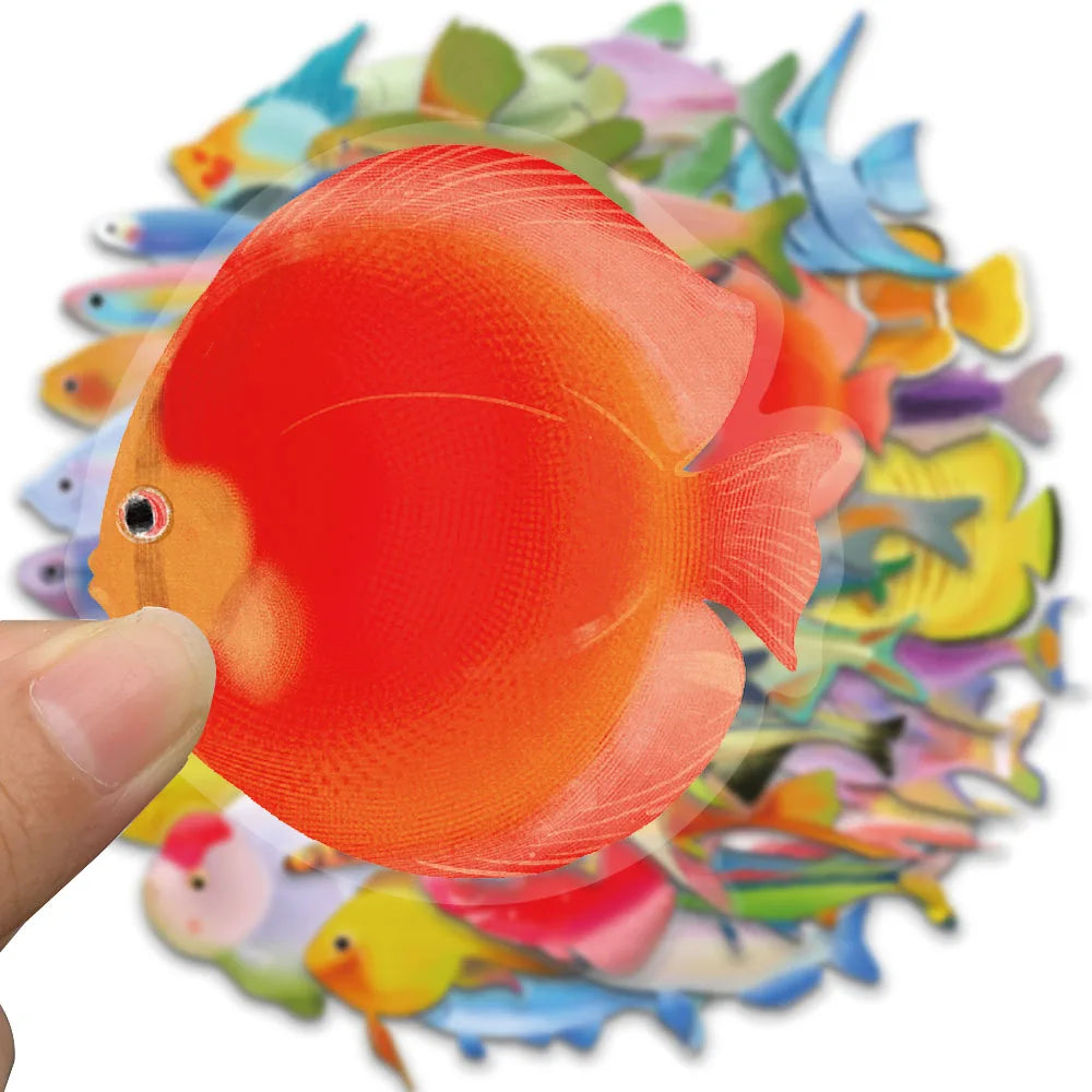 50PCS Fish Transparent Stickers Laptop Decal Living Room Scrapbook Skateboard Luggage Art Waterproof Phone Graffiti Sticker