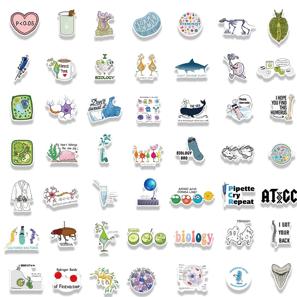 50PCS Biology Sticker Harajuku Waterproof Cartoon Laptop Y2k Fashion Luggage Art Picture Phone Cool Cafe Room Decor Stickers