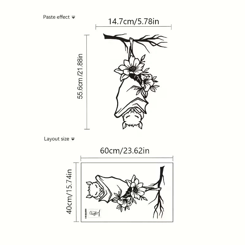 1pc Traditional Bat Wall Decal, Halloween Hanging Bat Vinyl Sticker, Removable PVC Self-Adhesive Animal Theme Bathroom Decor, Si