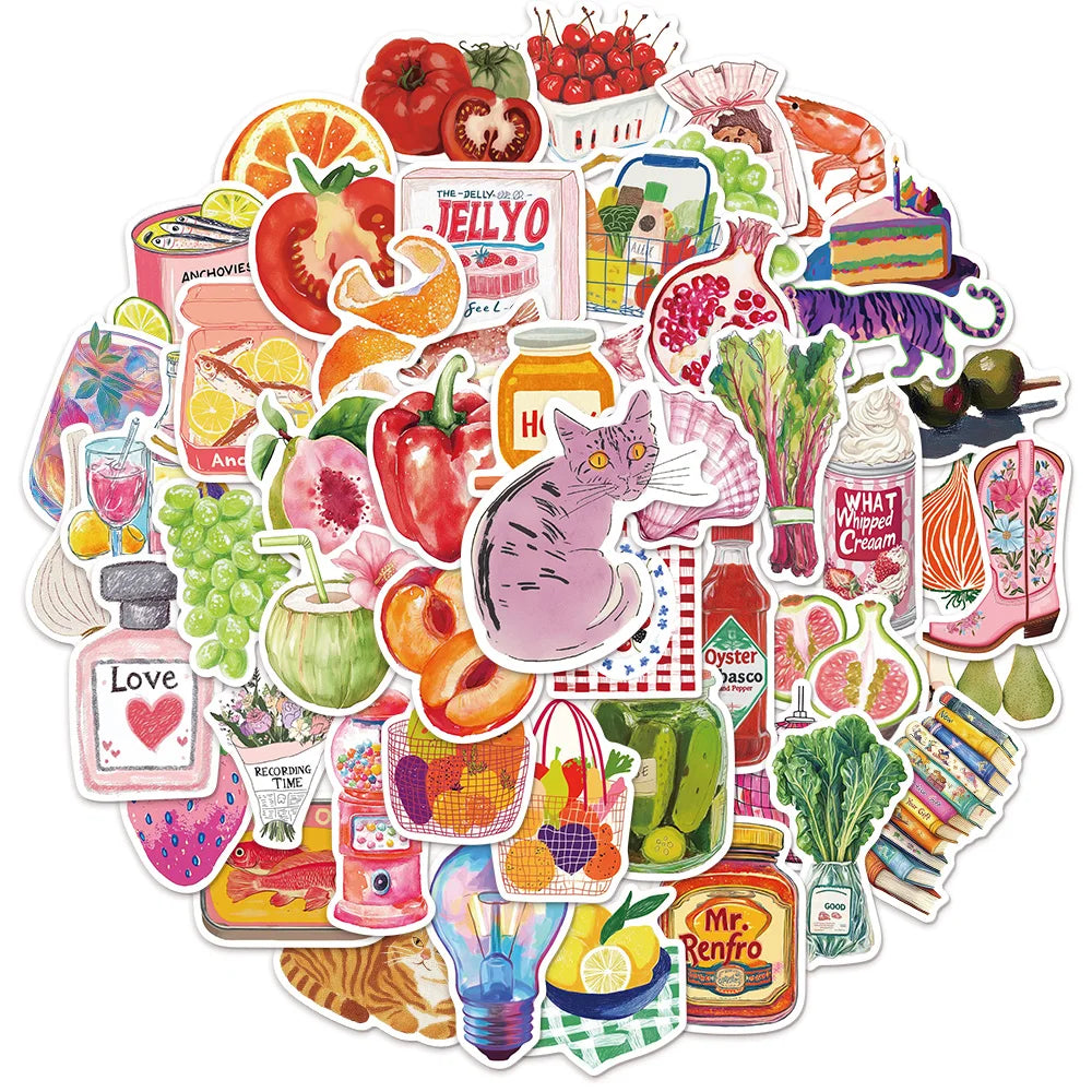 50PCS Pink Watercolor Fairy Tale 2 Stickers Laptop Guitar Ski Board Scrapbook Mobile DIY Stickers Aesthetic Cartoon Stickers