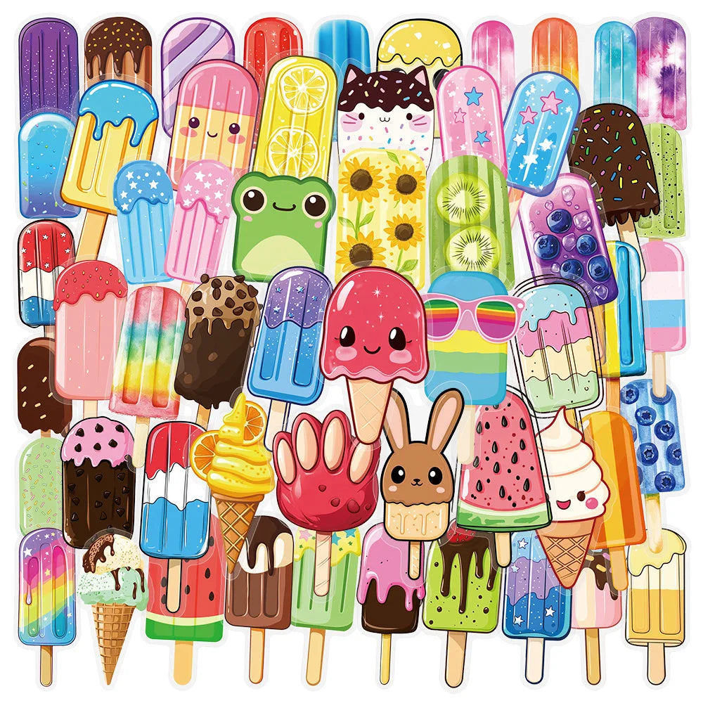 50PCS Transparent PET Summer Popsicle Food Cartoon Stickers DIY Milk Tea Computer Laptop SKIN Stationery Waterproof Stickers