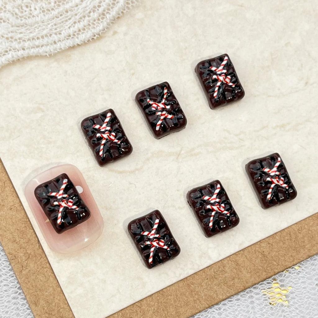 10pc Christmas Chocolate Candy Nail Charms Cute Simulation Series Food Play Cake Nails Accessories DIY Rhiestones Nails Decorati