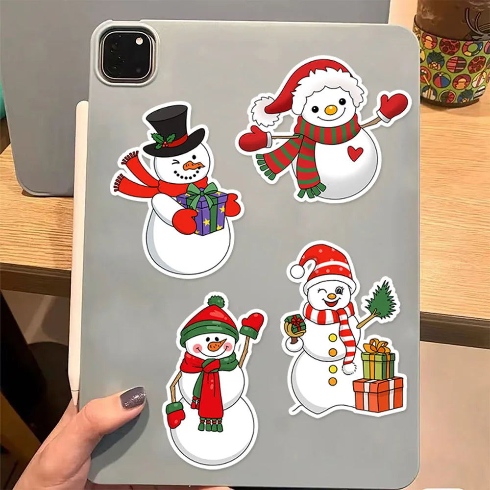 8PCS Winter Snowy Christmas Snowman Creative Collage DIY Suitable for Phone Cases, Tablets, Water Bottles, Puzzle Toys, Stickers
