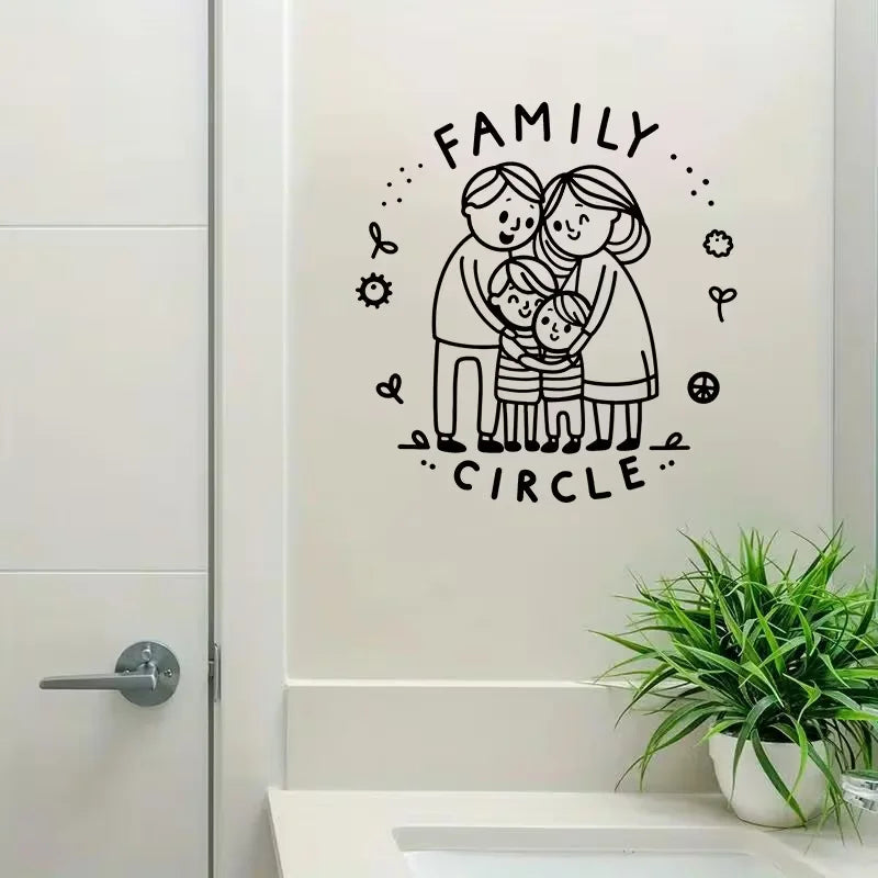 1pcs A heart - warming family of four embracing, with FAMILY CIRCLE written above, surrounded by cute decorative elements. Wall