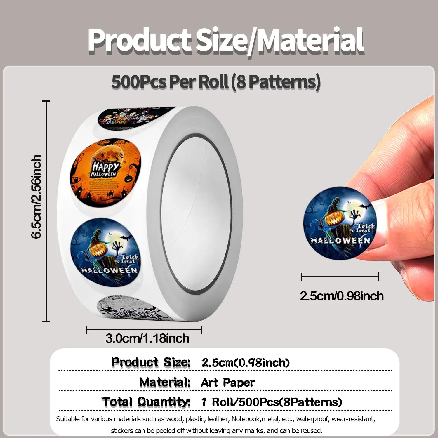 500Pcs Round Cartoon Halloween Day Trick or Treat Stickers 2.5cm/1'' Roll DlY Craft Decoration Scrapbook Label Gift Sealing