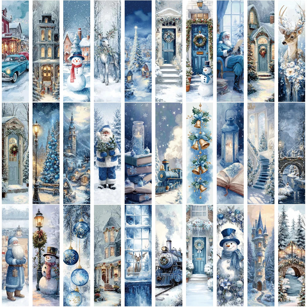 30PCS Blue Christmas Bookmarks Laptop Luggage Reading Books Cartoon Decor Phone Aesthetic Stationery Guitar Bookmark