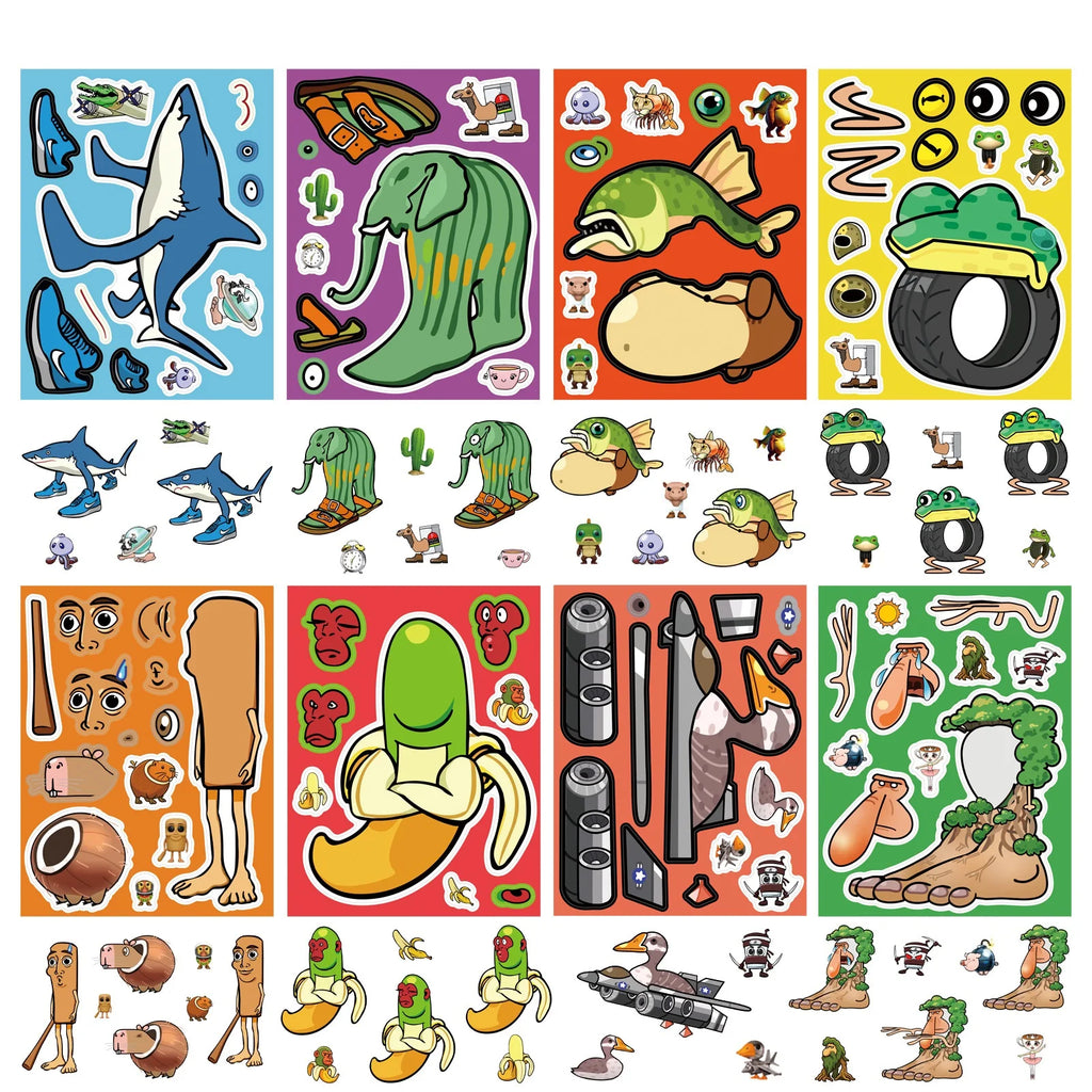 8/16/24PCS Cartoon Mountain Seafood Puzzle Sticker Fun Toy DIY Handmade Puzzle Stationery Notebook Sticker