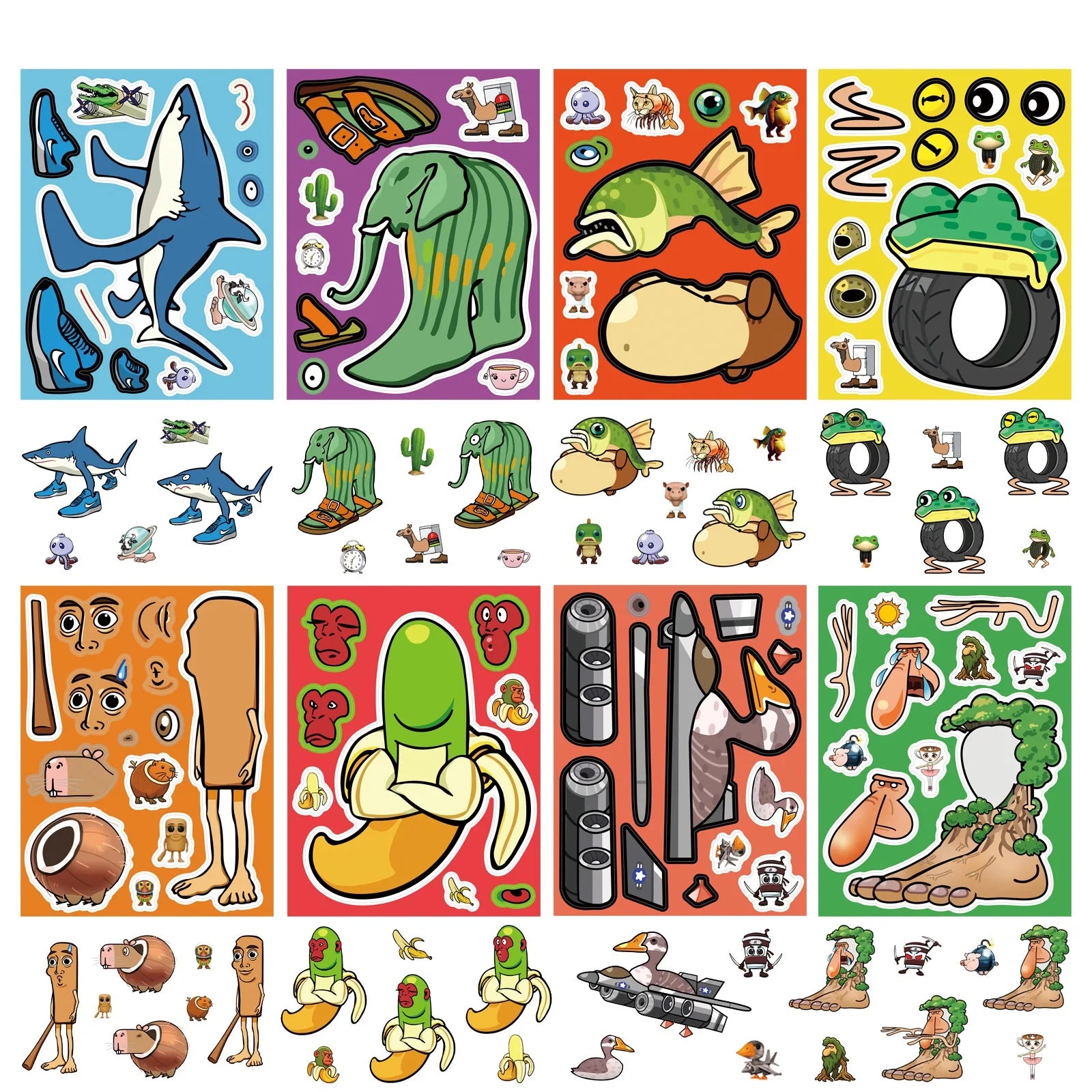 8/16/24PCS Cartoon Mountain Seafood Puzzle Sticker Fun Toy DIY Handmade Puzzle Stationery Notebook Sticker