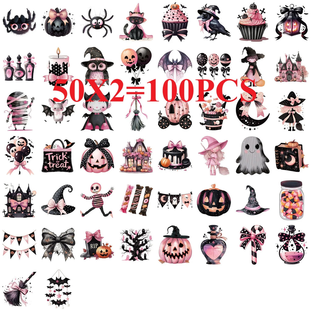 50/100PCS Cartoon Black Pink Halloween Graffiti Stickers Decorative Guitar Notebook Luggage DIY Waterproof