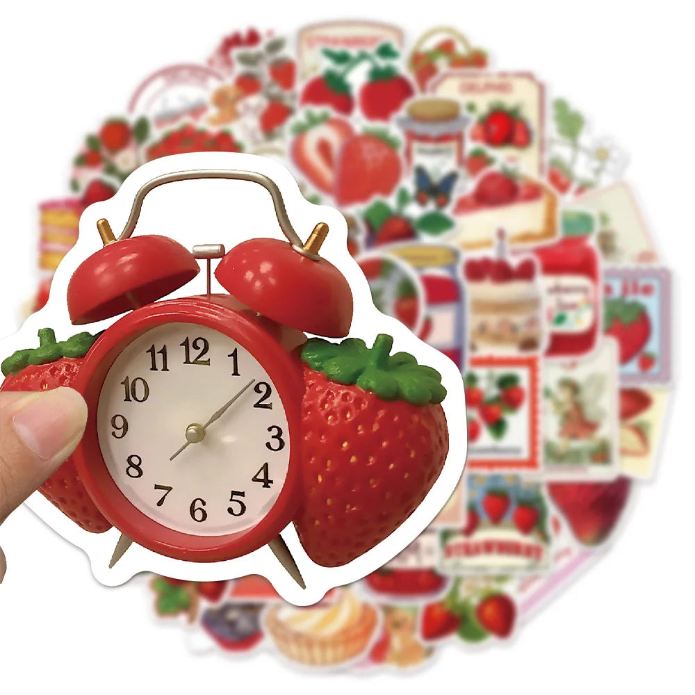 50PCS Red Strawberry Ins Fun DIY Stickers Scrapbook Manual Mobile Luggage Skateboard Waterproof Stickers
