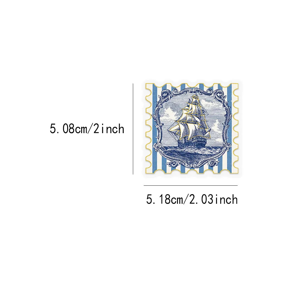 50PCS Composite Marine Blue Stamp Decoration Stickers Computer Scrapbook Refrigerator Phone Case Decoration Hot Stamping Sticker