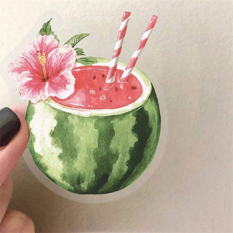 50PCS Cute Watercolor Summer PET Sticky Sticker Aesthetic Tear Open DIY Decoration Scrapbooking Sketchbook Supplies for Kids