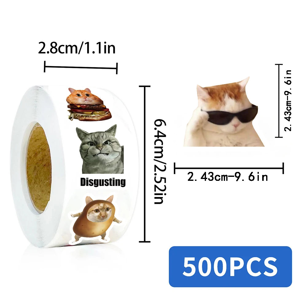500PCS Cartoon Cute Animals Dog Cat Roll Sticker Funny Coffee DIY Loptop Luggage Guitar Kawaii Wall Room Bar Stickers Gifts