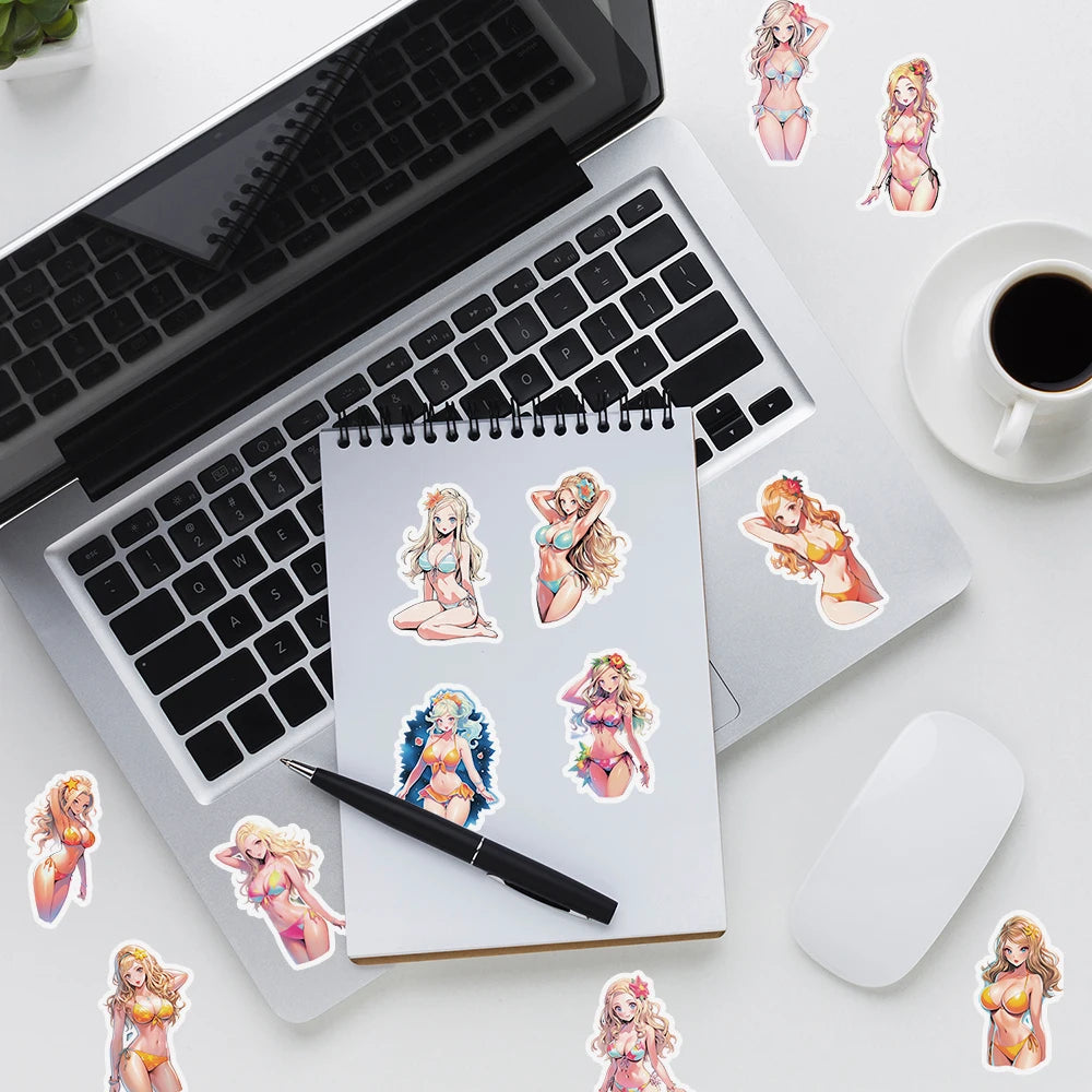 100 Pcs Cartoon Bikini Cartoon Sickers, Car Phone Water Cup Decoration Stickers, Waterproof Stationery Stickers