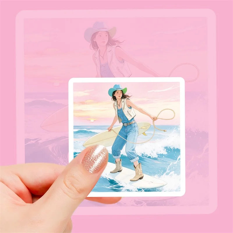 10/30/56PCS Kawaii Blue Seaside Life PVC Sticky Stickers Aesthetic DIY Colored Phone Laptop Luggage Skateboard Graffiti Decals