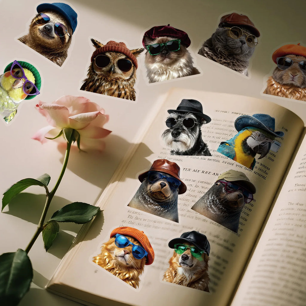 50-Pack Animal Emotion Stickers Waterproof Transparent PET Decals Stickers for Guitar Skateboard Luggage Journal Stationery