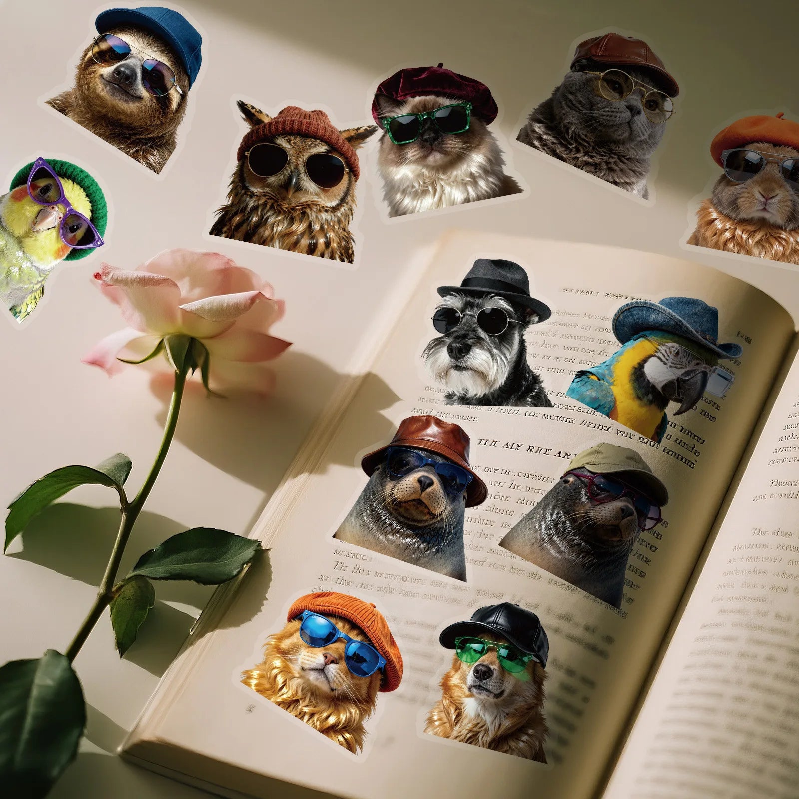 50-Pack Animal Emotion Stickers Waterproof Transparent PET Decals Stickers for Guitar Skateboard Luggage Journal Stationery