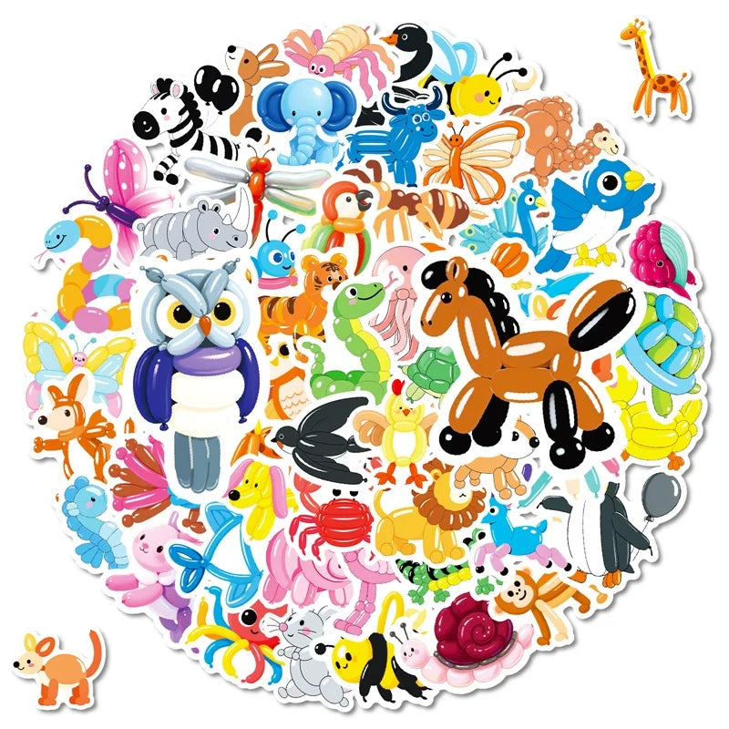 10/30/56PCS Kawaii Balloon Animal PVC Sticky Sticker Aesthetic Children's DIY Decoration Scrapbooking School Supplies