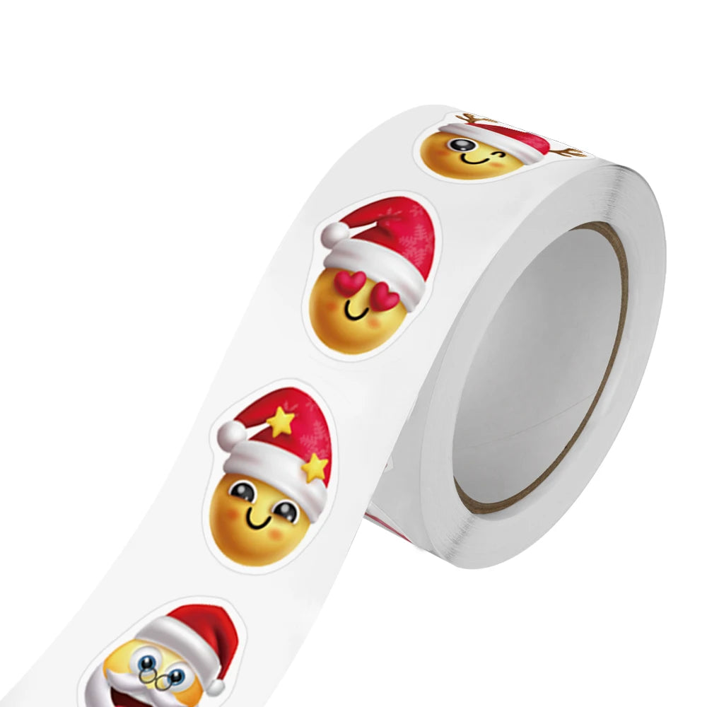 500Pcs/Roll Heterotypic Christmas Themed Funning Face Stickers 8 Designs 2.5cm/1.0'' DlY Graffiti Holiday Party Decoration label