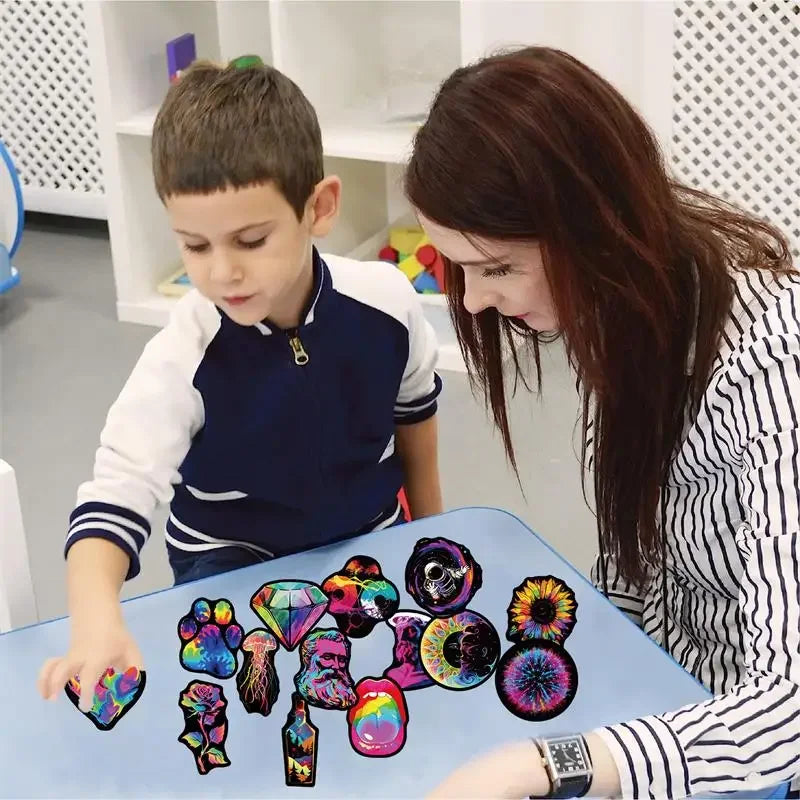 10/30/50PCS Black Edged Rainbow PVC Sticker Aesthetic Children's Decoration Scrapbooking Stationery School Supplies for Kids