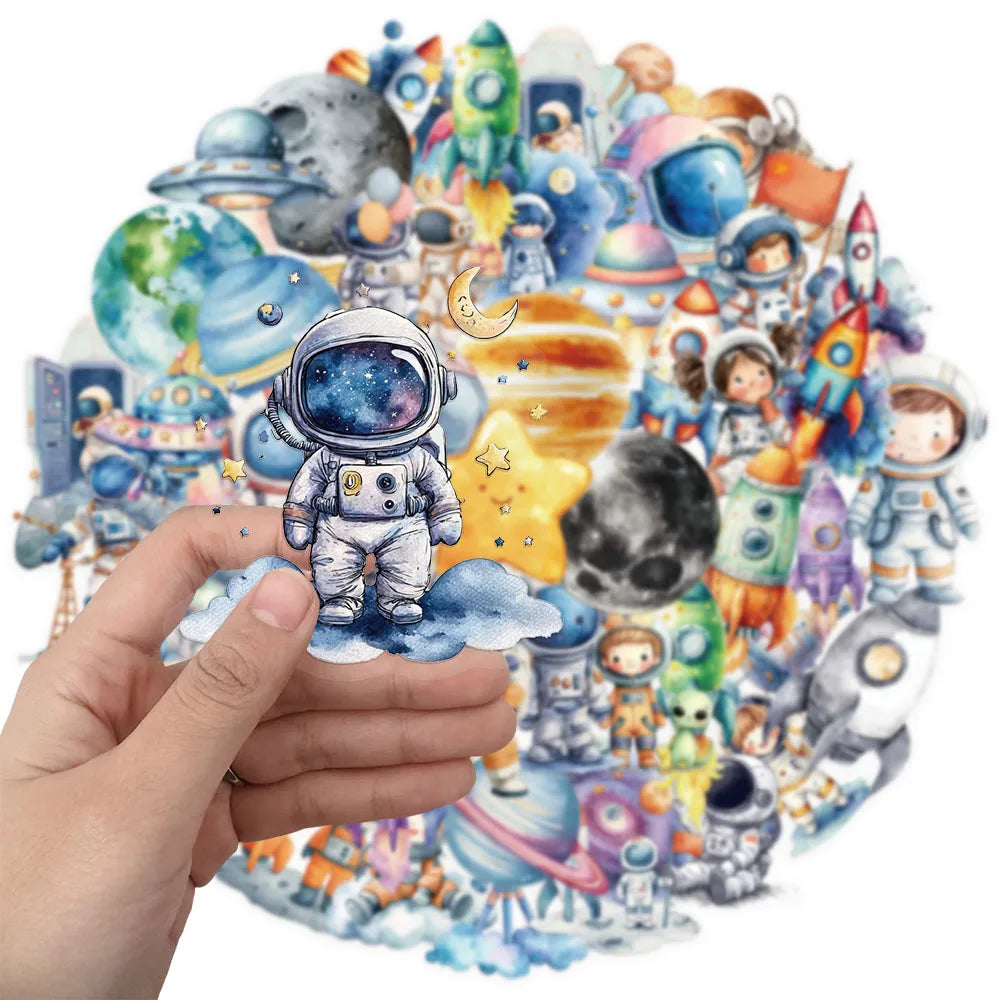 50PCS Space Astronaut PET Plastic Stickers Fun Decorative Phone Cases Laptop Skateboards DIY Decorative Toy Stickers