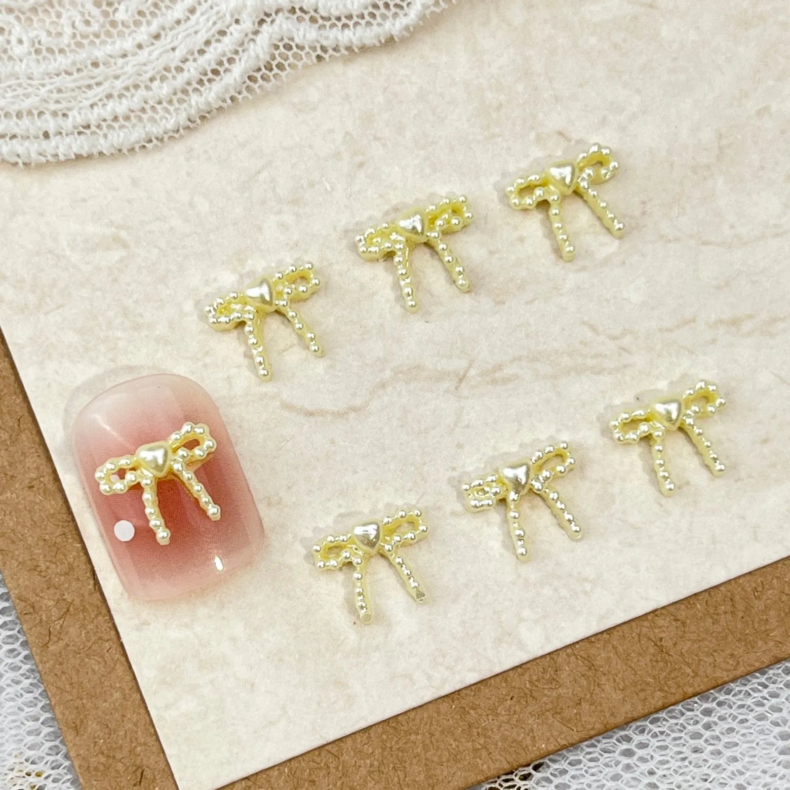 10pc Cute 3D Resin Pearl Bow Nail Art Charms Macaron Imitation Japanese Preal Bowknot Ribbon Nail Decorations DIY Nail Accessory