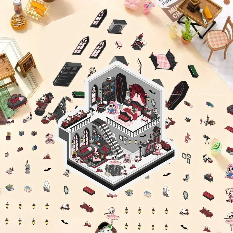 Cartoon Scenery Gothic Castle Stickers Miniature World 3D House Decompression DIY Scene Stationery Children Stickers