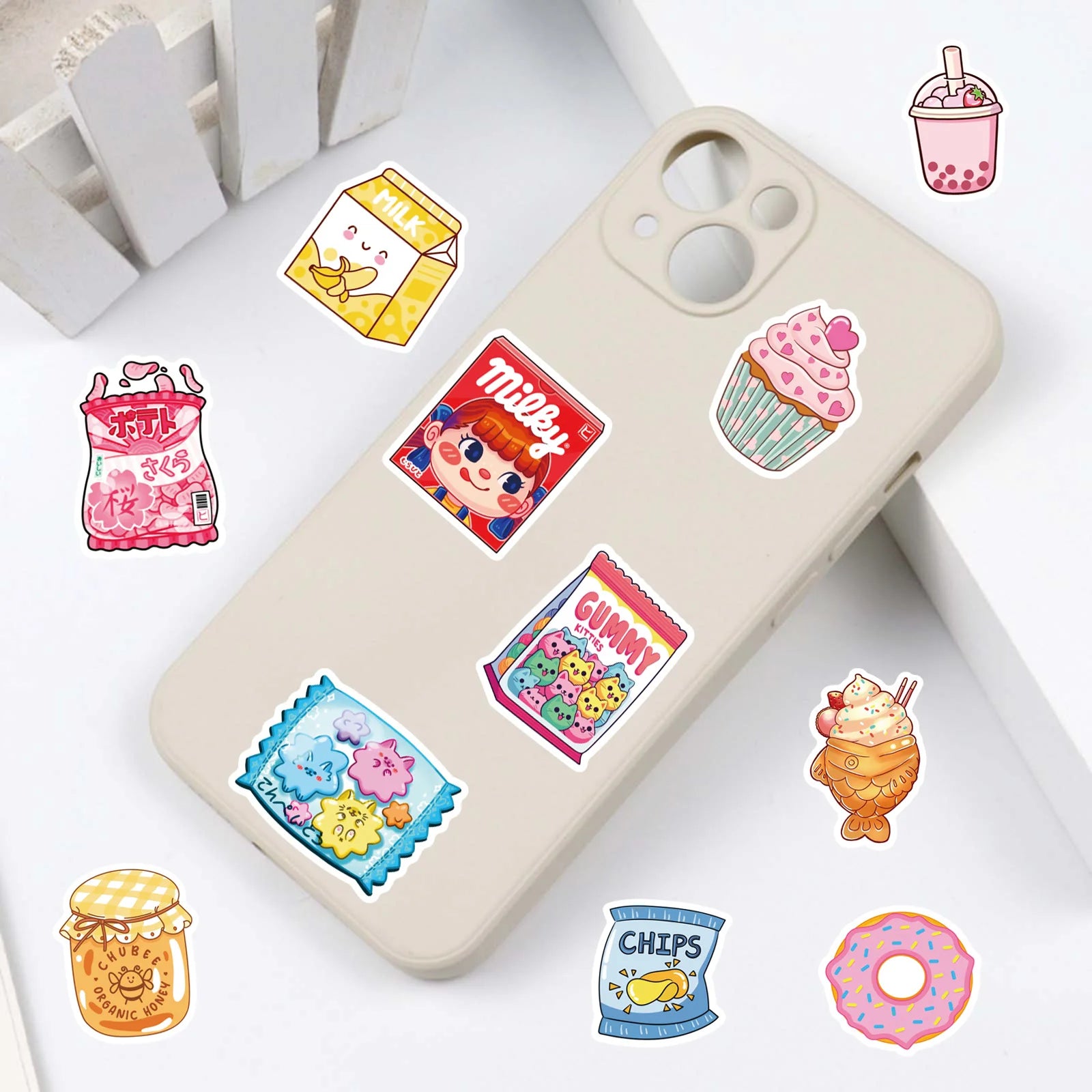 100PCS Cute Snack Stickers Tablet Laptop Snack Notebook Stationery Reward Stickers