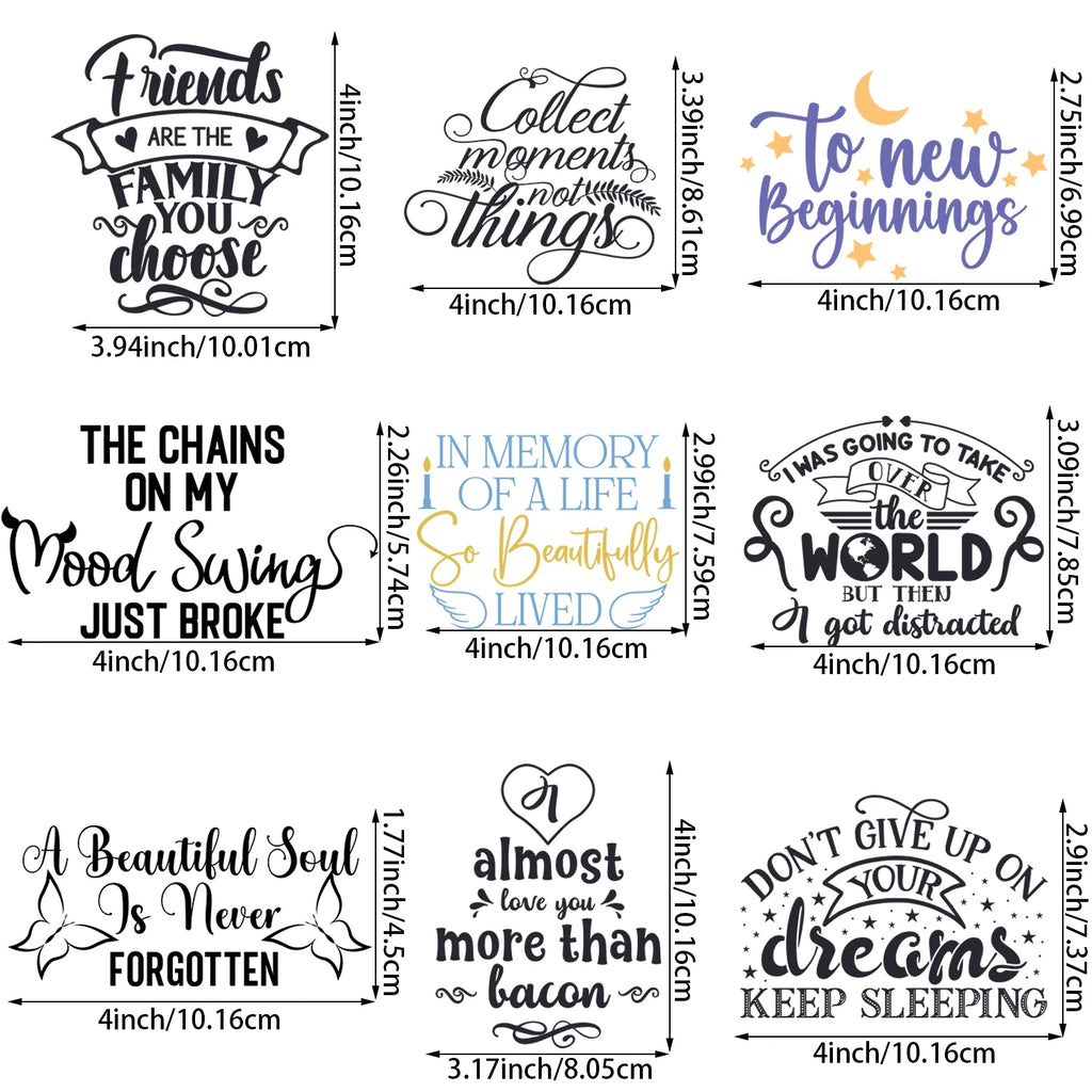 9 Pack Creative Heat Transfer Vinyl Patches, Christmas Iron On T-Shirt Graphic Iron On Sticker Design Decal Heat Press Decal