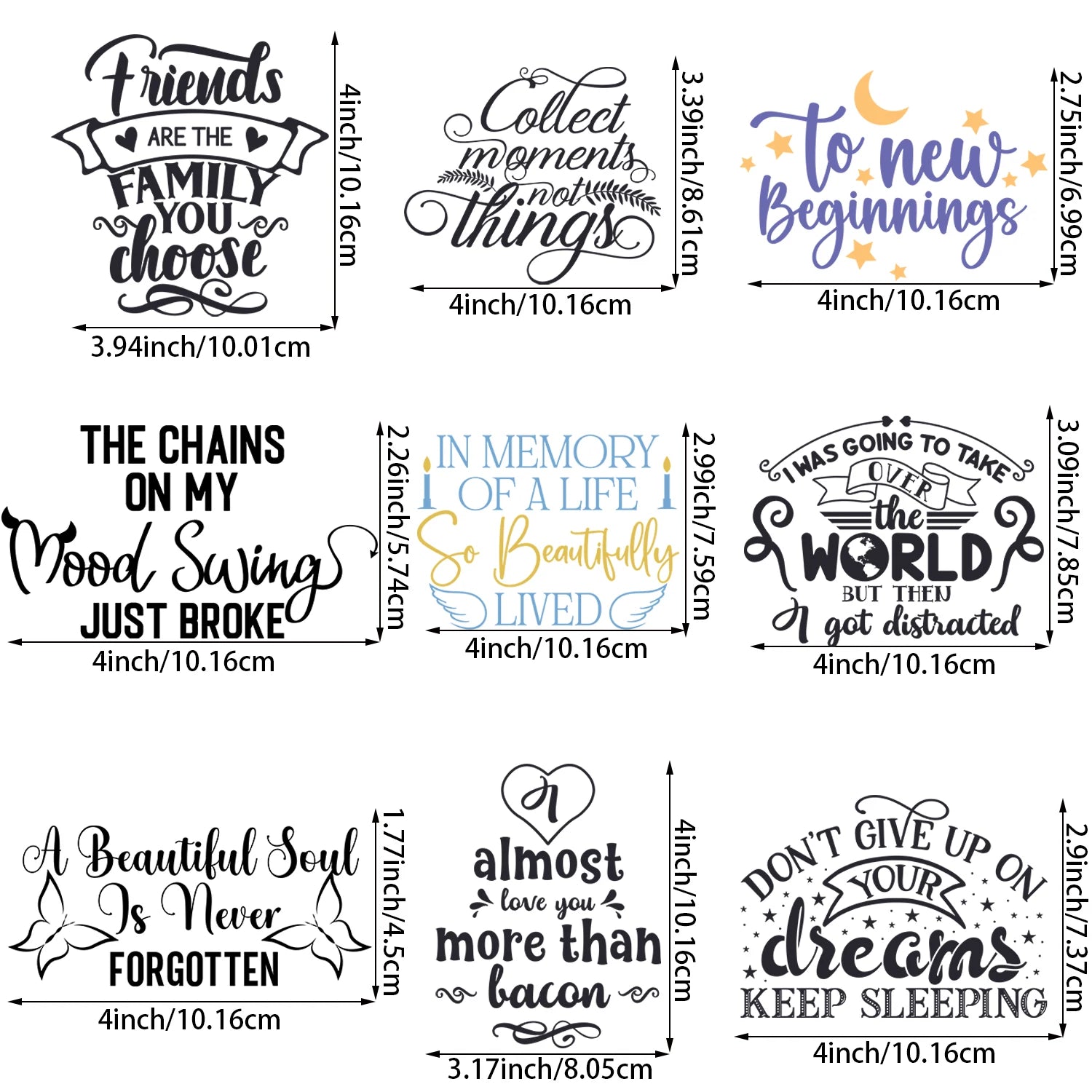 9 Pack Creative Heat Transfer Vinyl Patches, Christmas Iron On T-Shirt Graphic Iron On Sticker Design Decal Heat Press Decal