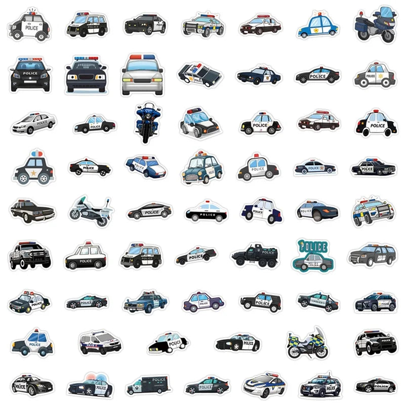 10/30/60PCS Kawaii Police Car PVC Sticky Stickers Aesthetic DIY Colored Phone Laptop Luggage Skateboard Graffiti Decals