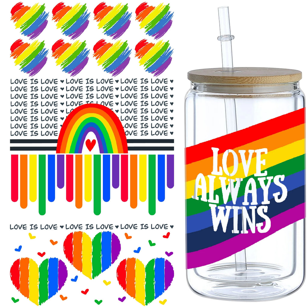 5 sheets Cartoon UV DTF Cup Stickers, DTF Friction Transfer Stickers, Waterproof Transfer Stickers for 16oz Glass Cup