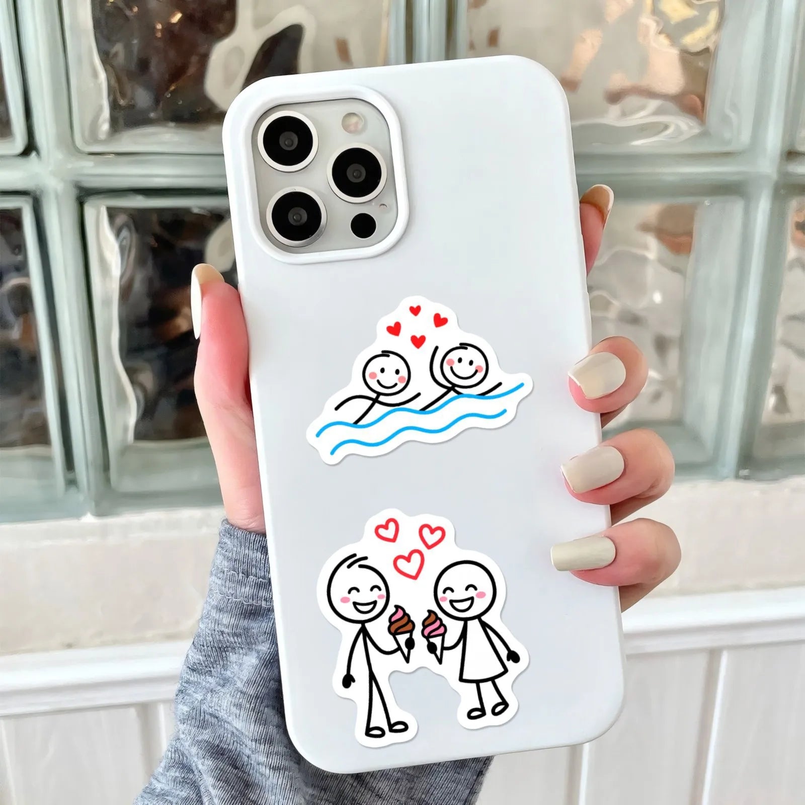 50/100 Pcs Minimalist Stick Figure Couple Heart Stickers for Atmosphere DIY Phone Laptop Window Wall Fridge Waterproof Decals