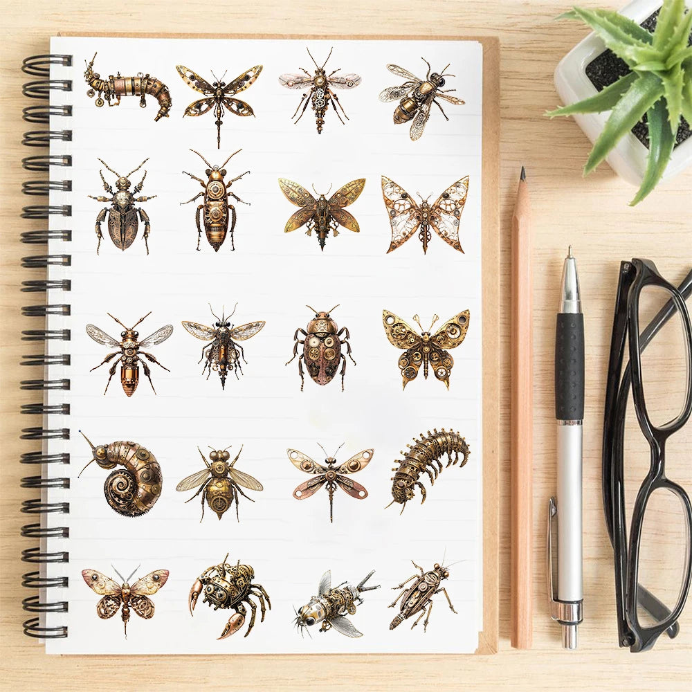 50PCS Steampunk insect Stickers Retro Scrapbooking Bicycle Positive Harajuku Stationary Laptop Luggage DIY Coffee Sticker